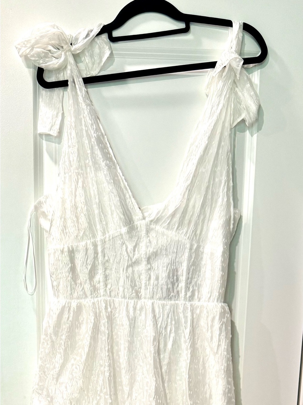 Fashion Nova White Tie-Shoulder Tiered A-Line Skirt